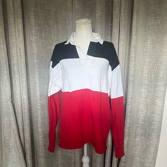 1990S LANDS' END RED, WHITE AND BLUE RUGBY SHIRT Size Medium - Picture 9 of 9